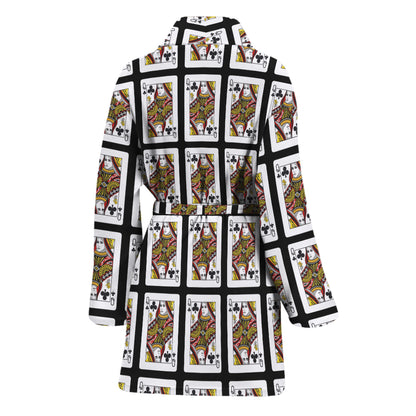 Queen Of Clubs Pattern Print Women's Bathrobe
