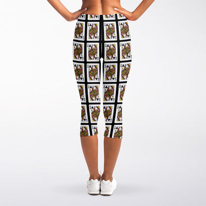 Queen Of Clubs Pattern Print Women's Capri Leggings