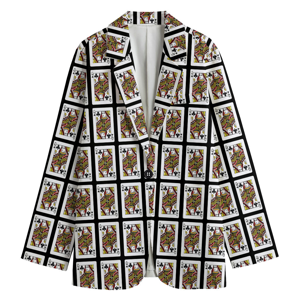 Queen Of Clubs Pattern Print Women's Cotton Blazer