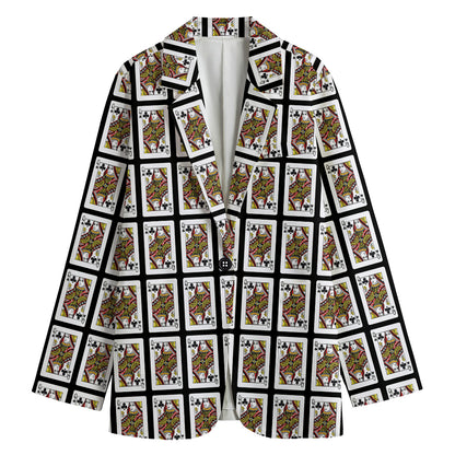 Queen Of Clubs Pattern Print Women's Cotton Blazer