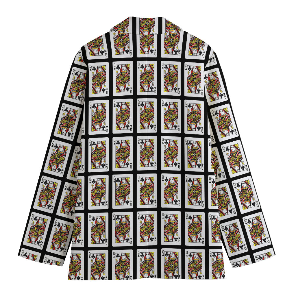 Queen Of Clubs Pattern Print Women's Cotton Blazer