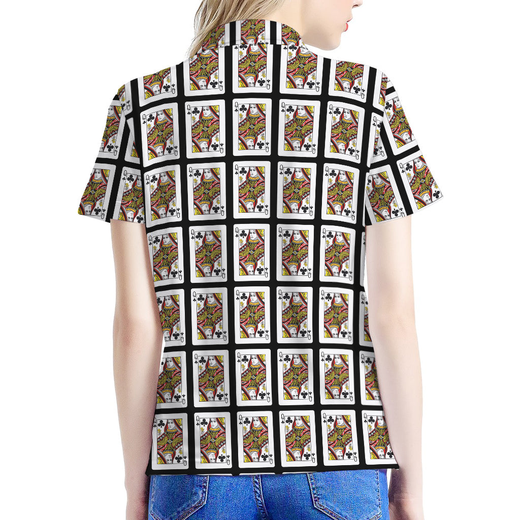 Queen Of Clubs Pattern Print Women's Polo Shirt
