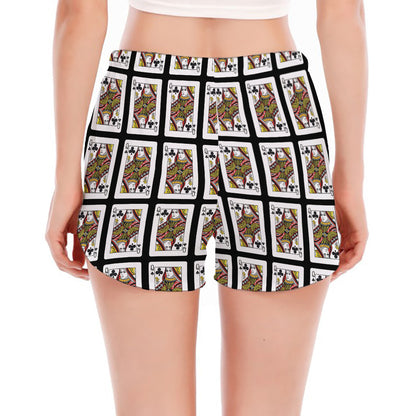 Queen Of Clubs Pattern Print Women's Split Running Shorts