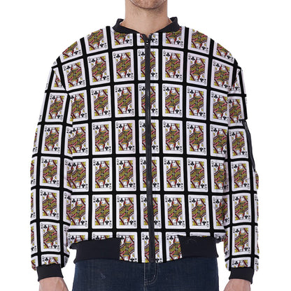 Queen Of Clubs Pattern Print Zip Sleeve Bomber Jacket
