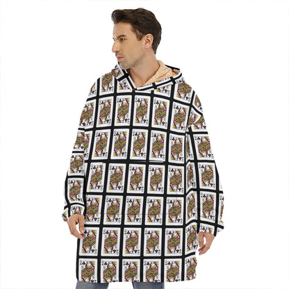 Queen Of Clubs Playing Card Pattern Print Hoodie Blanket