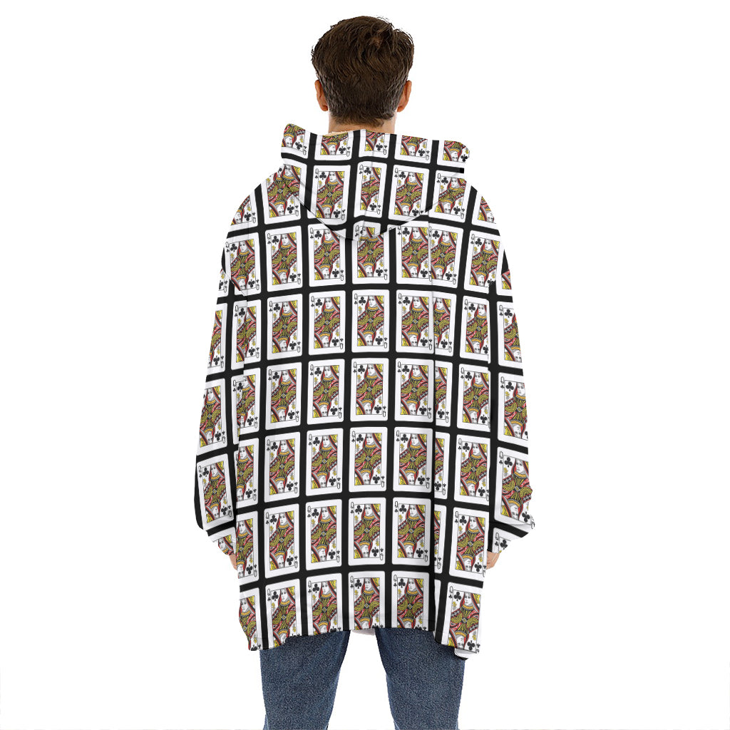 Queen Of Clubs Playing Card Pattern Print Hoodie Blanket