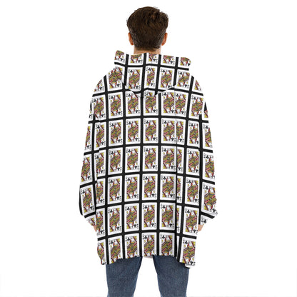 Queen Of Clubs Playing Card Pattern Print Hoodie Blanket