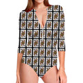 Queen Of Clubs Pattern Print Long Sleeve Swimsuit