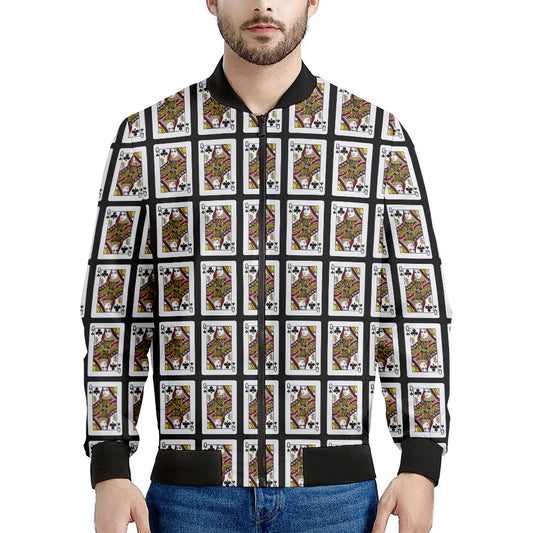 Queen Of Clubs Playing Card Pattern Print Men's Bomber Jacket