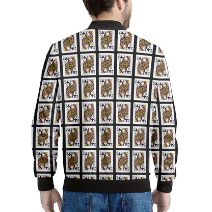 Queen Of Clubs Playing Card Pattern Print Men's Bomber Jacket