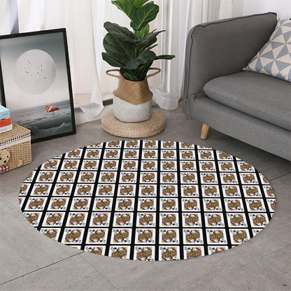 Queen Of Clubs Playing Card Pattern Print Round Rug