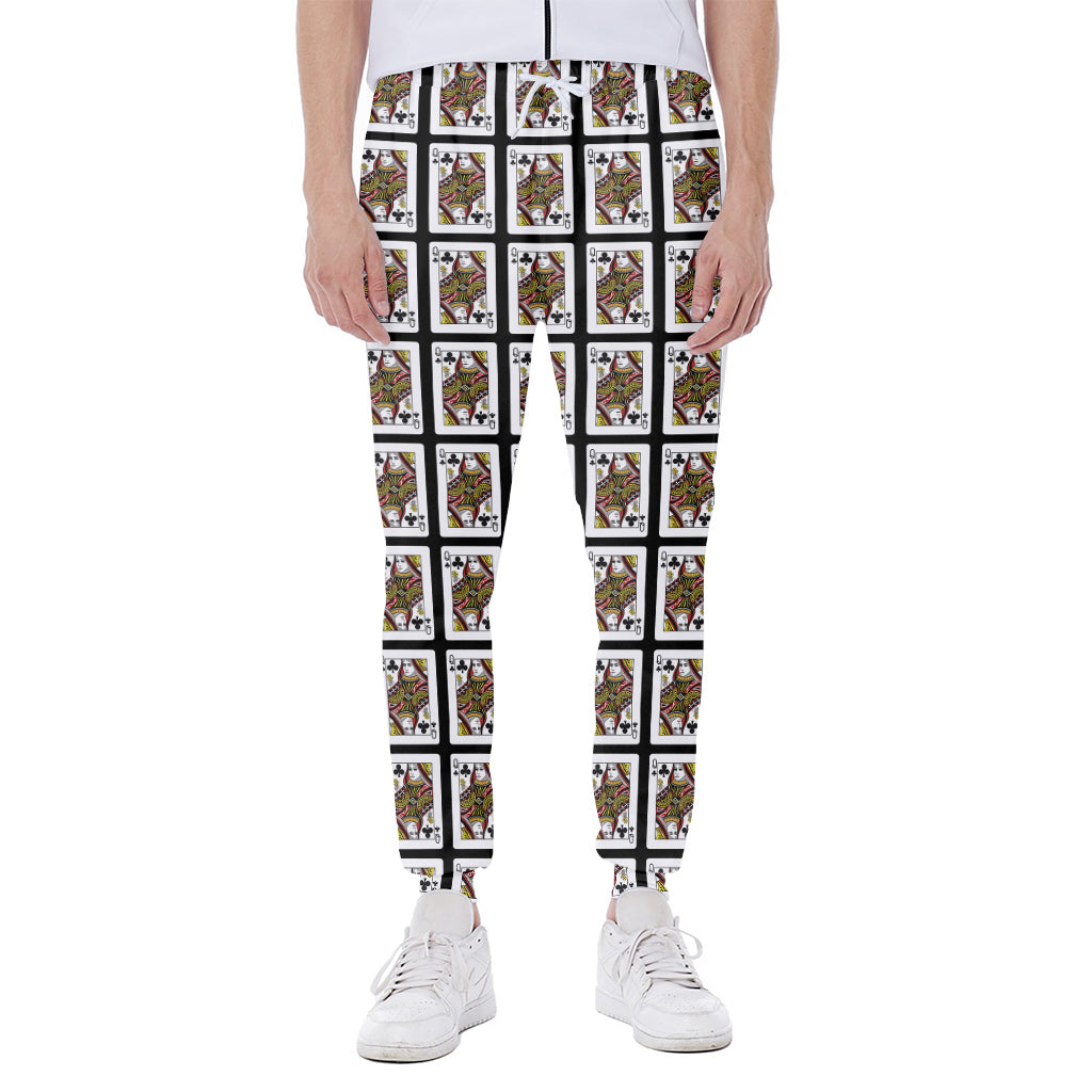 Queen Of Clubs Playing Card Pattern Print Scuba Joggers