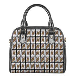 Queen Of Clubs Playing Card Pattern Print Shoulder Handbag