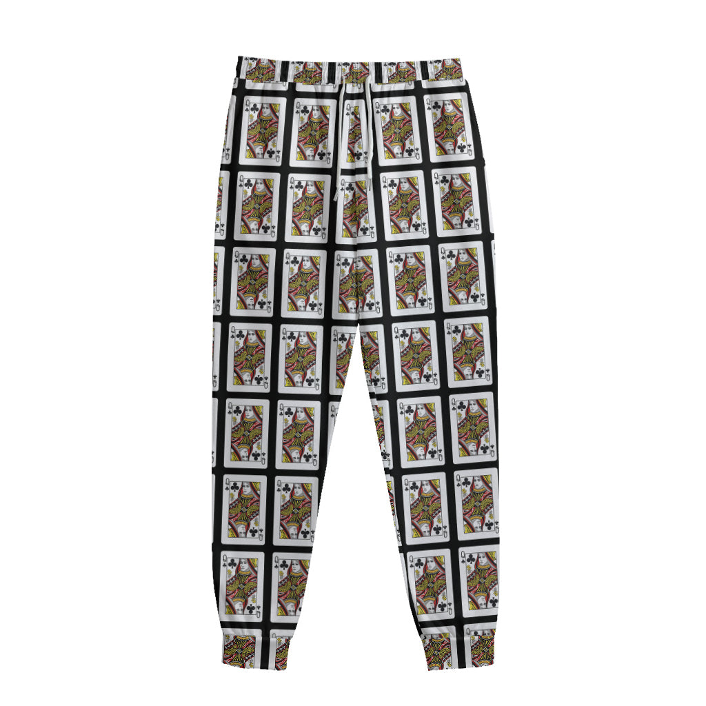 Queen Of Clubs Playing Card Pattern Print Sweatpants