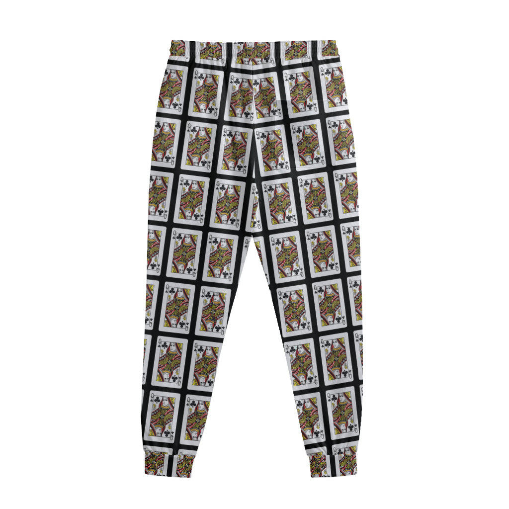 Queen Of Clubs Playing Card Pattern Print Sweatpants