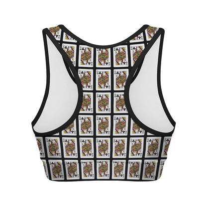 Queen Of Clubs Playing Card Pattern Print Women's Sports Bra