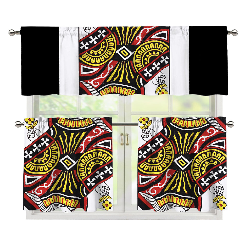 Queen Of Clubs Playing Card Print 3 Piece Kitchen Curtains