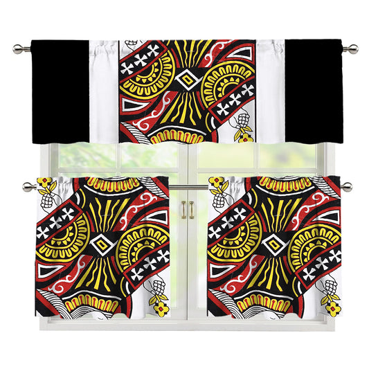 Queen Of Clubs Playing Card Print 3 Piece Kitchen Curtains