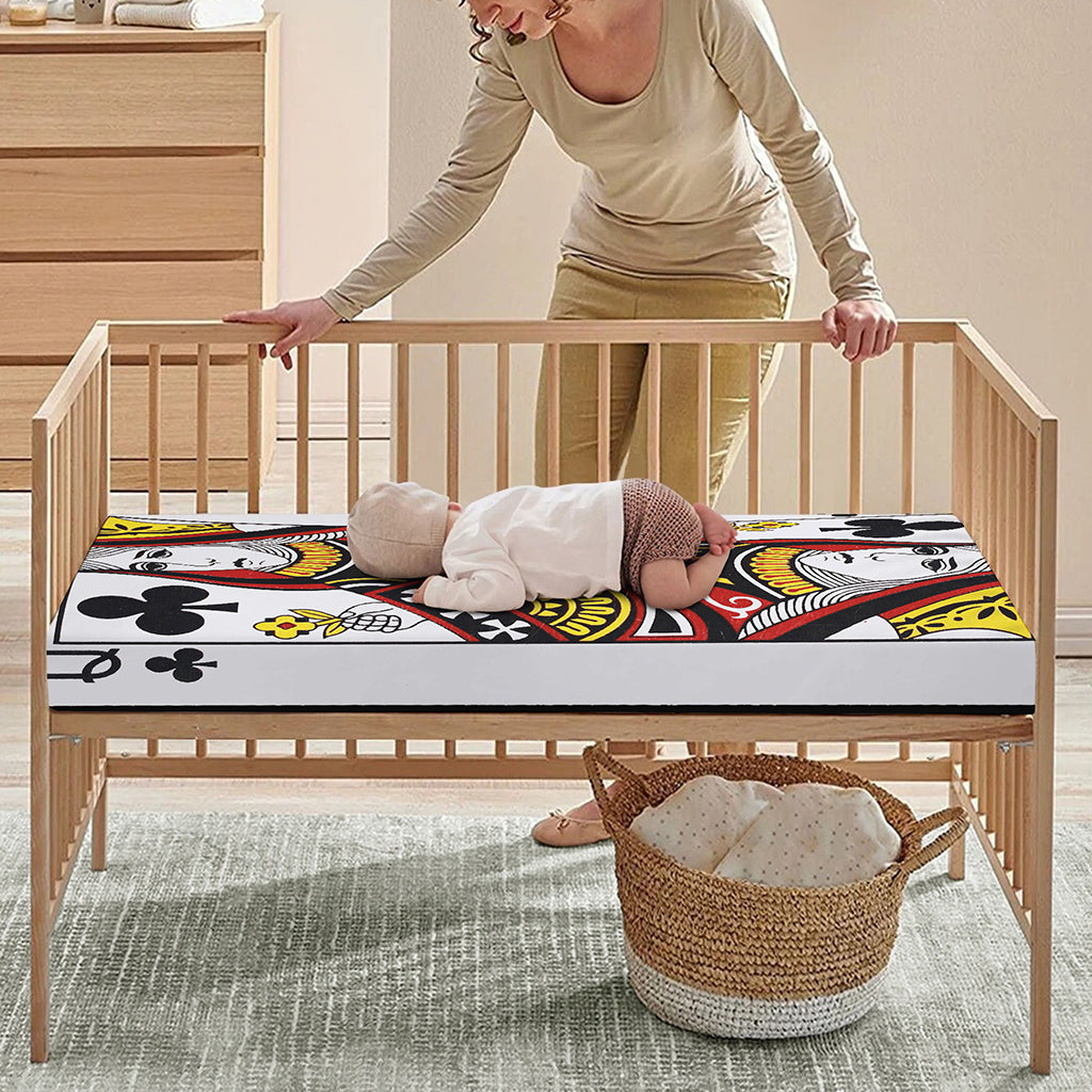 Queen Of Clubs Playing Card Print Baby Crib Sheet