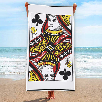 Queen Of Clubs Playing Card Print Beach Towel