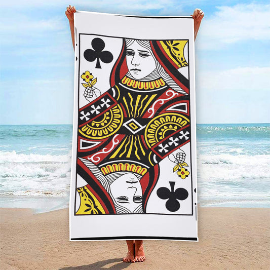 Queen Of Clubs Playing Card Print Beach Towel