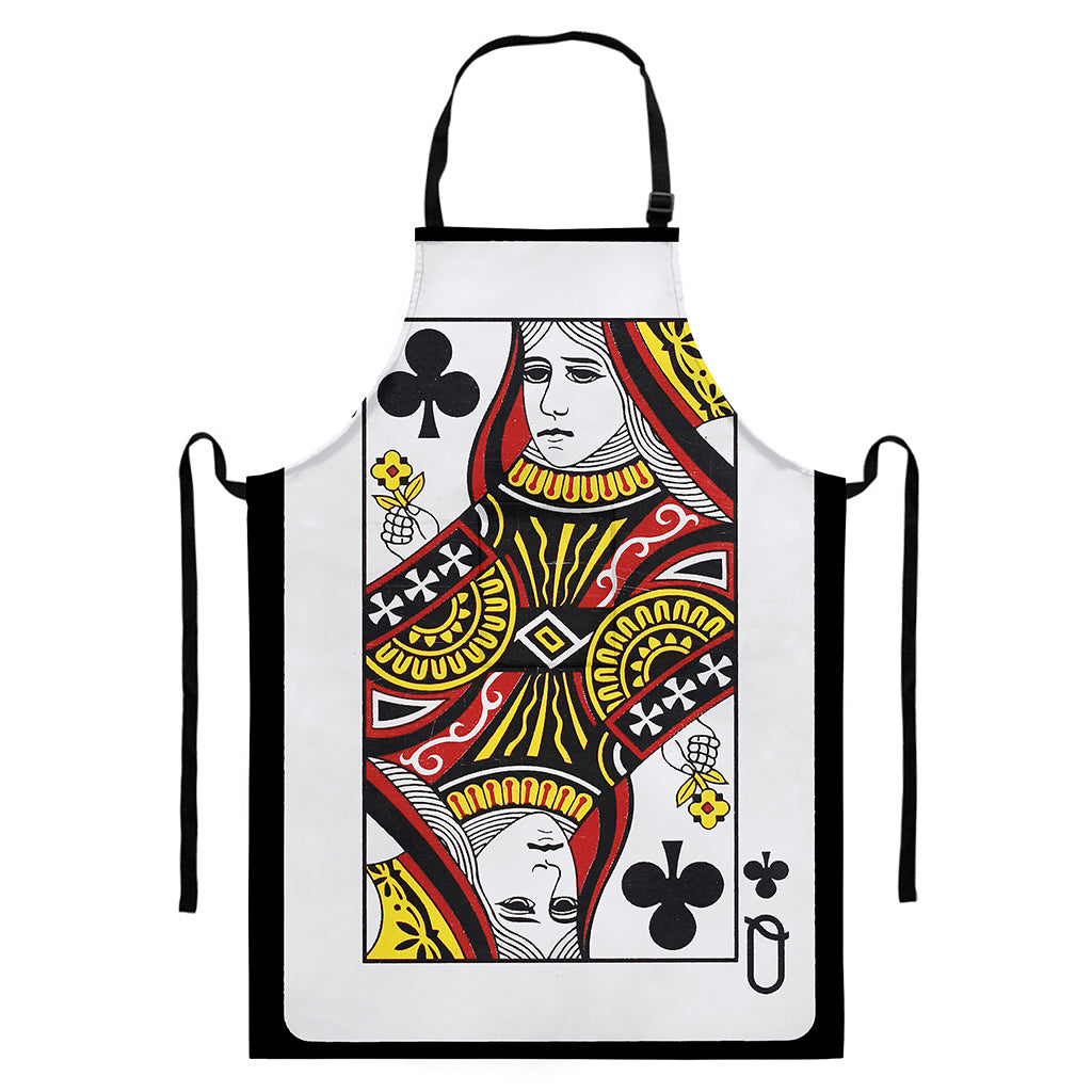 Queen Of Clubs Playing Card Print Bib Apron With Pocket