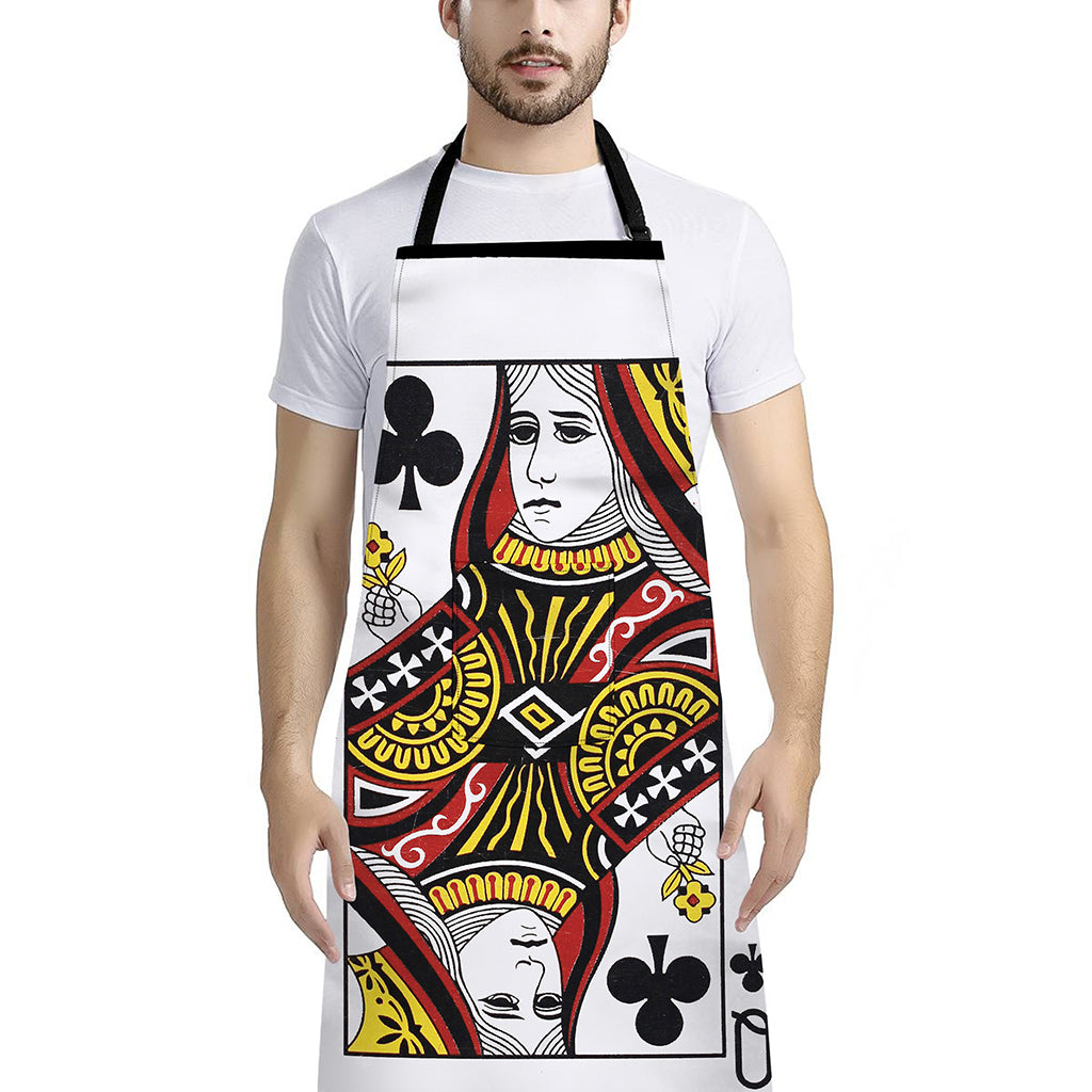 Queen Of Clubs Playing Card Print Bib Apron With Pocket