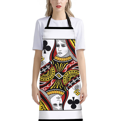 Queen Of Clubs Playing Card Print Bib Apron With Pocket