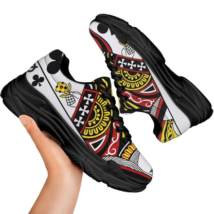 Queen Of Clubs Playing Card Print Black Chunky Shoes