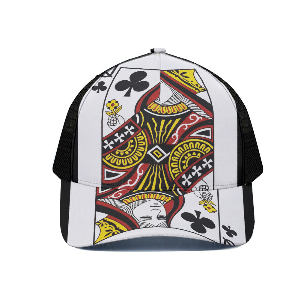 Queen Of Clubs Playing Card Print Black Mesh Trucker Cap