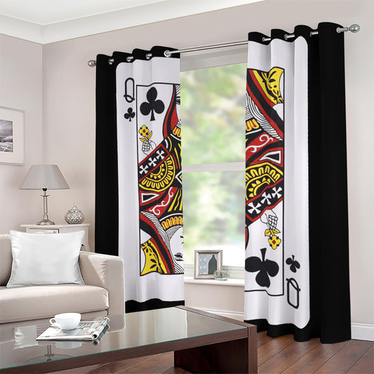 Queen Of Clubs Playing Card Print Blackout Grommet Curtains