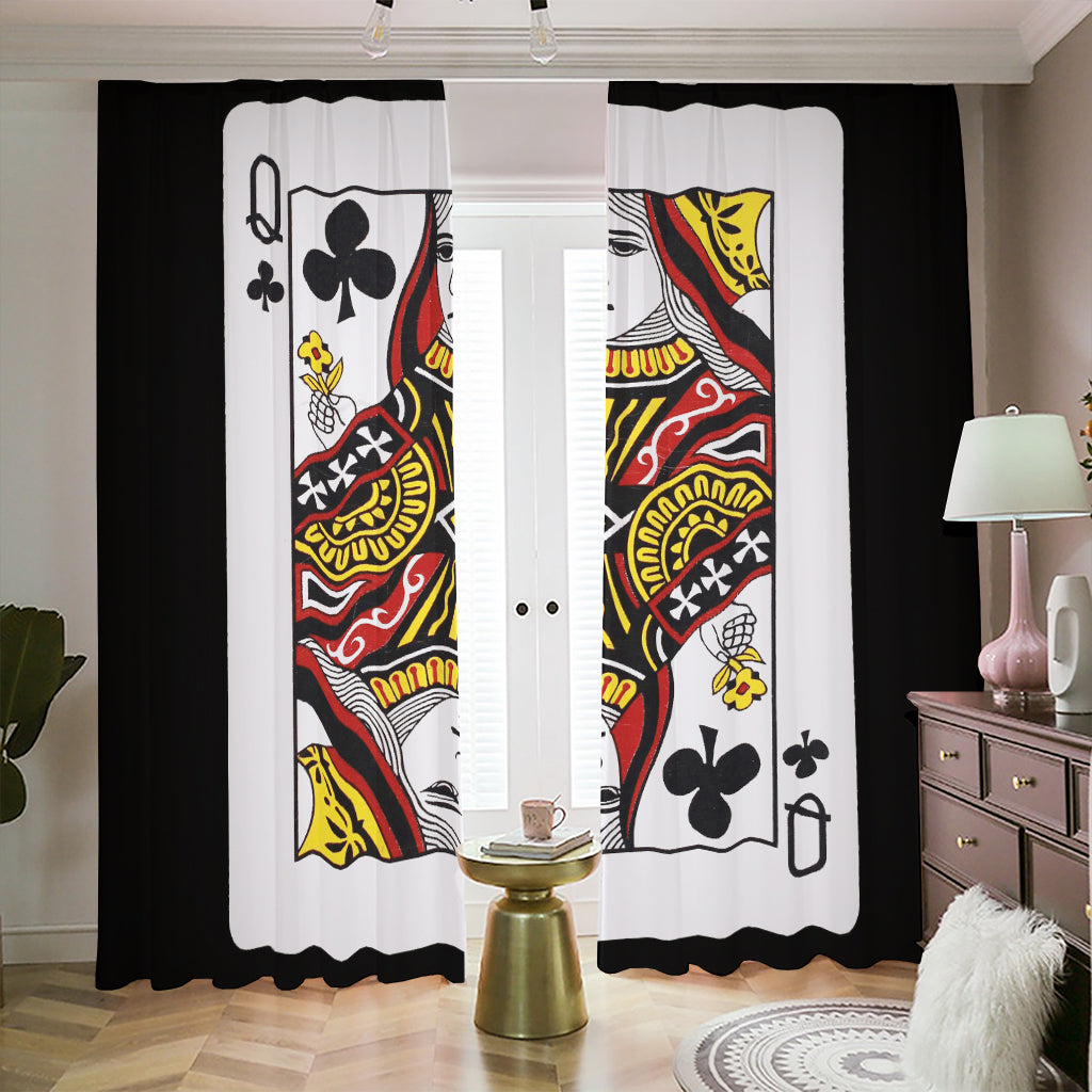 Queen Of Clubs Playing Card Print Blackout Pencil Pleat Curtains