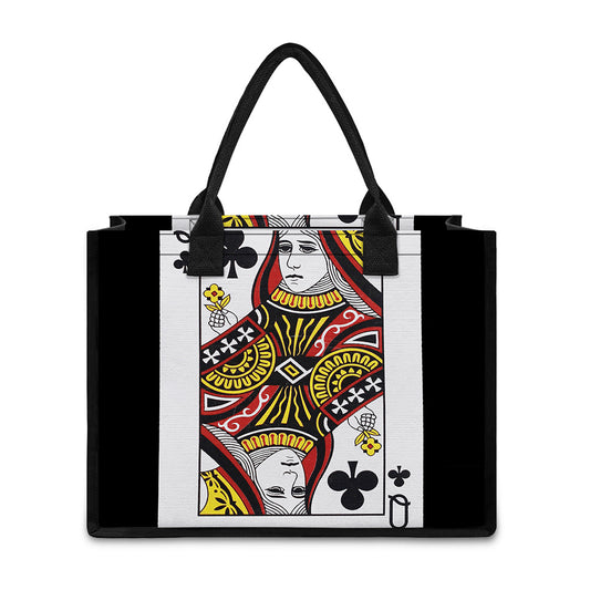 Queen Of Clubs Playing Card Print Canvas Tote Bag