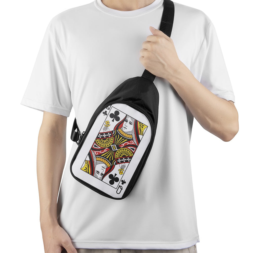 Queen Of Clubs Playing Card Print Chest Bag