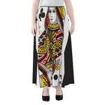 Queen Of Clubs Playing Card Print Chiffon Maxi Skirt