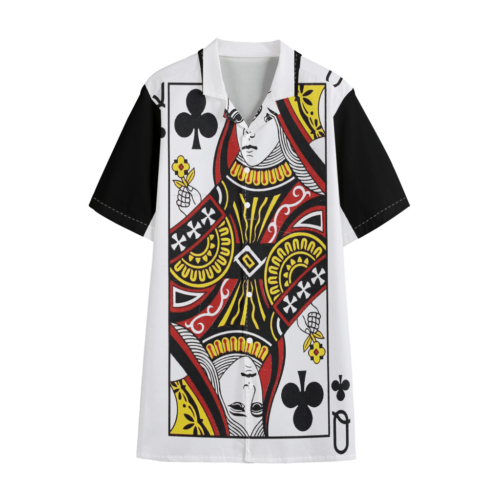 Queen Of Clubs Playing Card Print Cotton Hawaiian Shirt