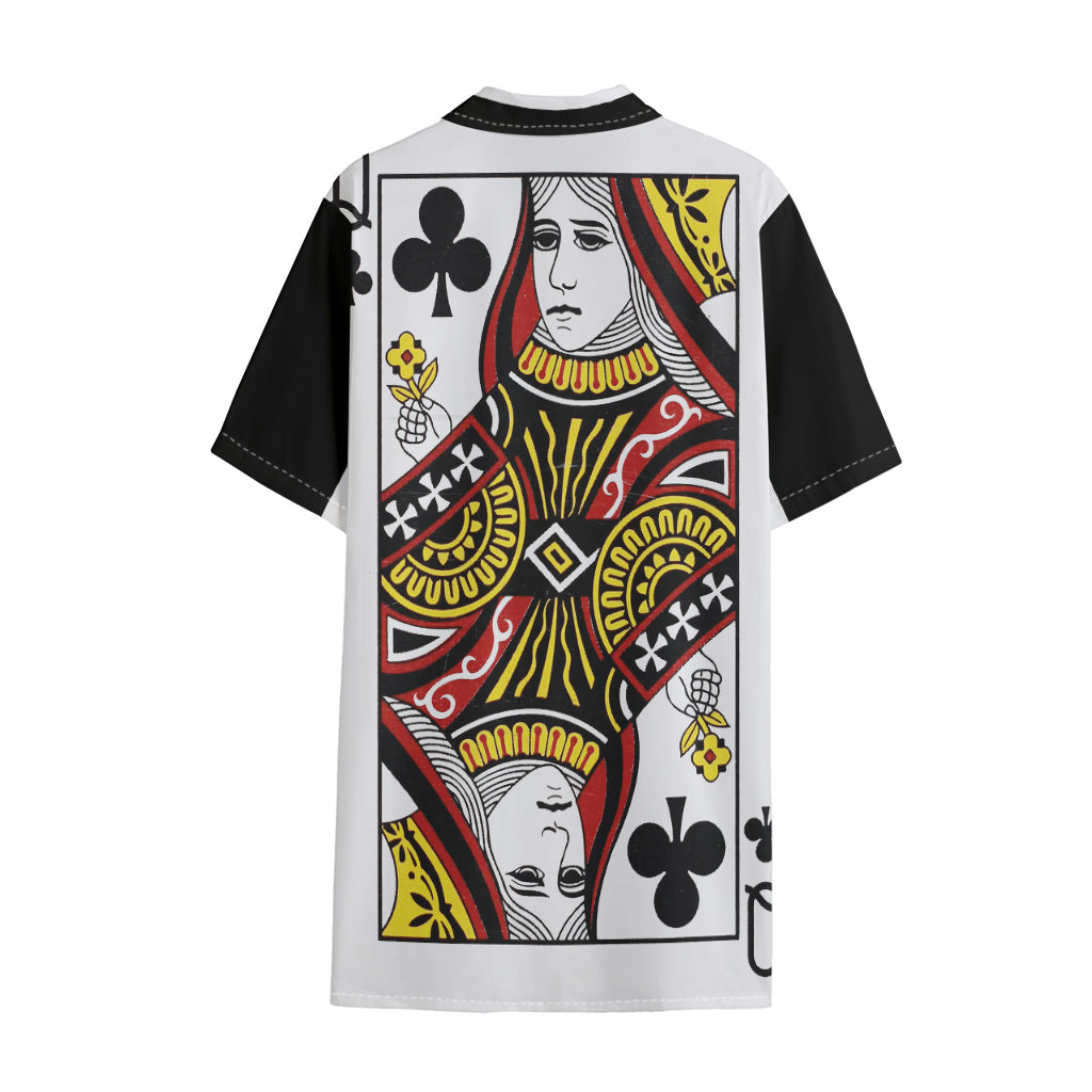 Queen Of Clubs Playing Card Print Cotton Hawaiian Shirt