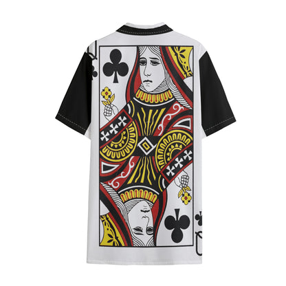 Queen Of Clubs Playing Card Print Cotton Hawaiian Shirt