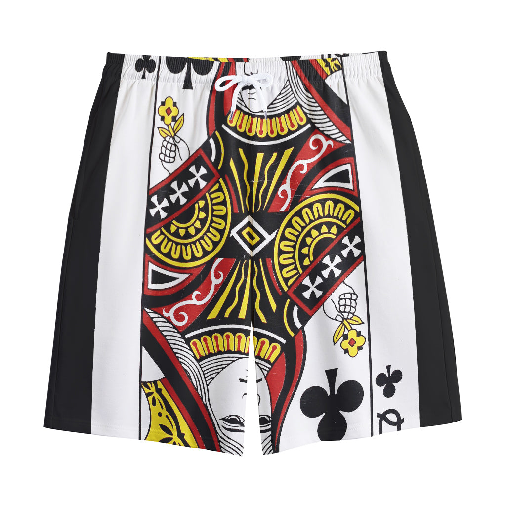 Queen Of Clubs Playing Card Print Cotton Shorts