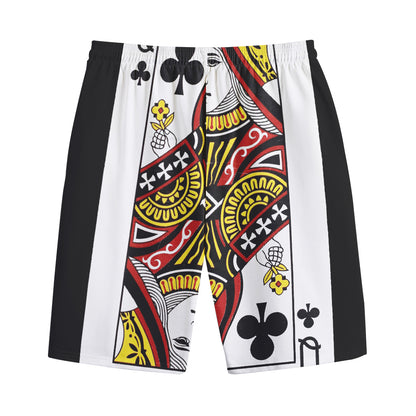 Queen Of Clubs Playing Card Print Cotton Shorts
