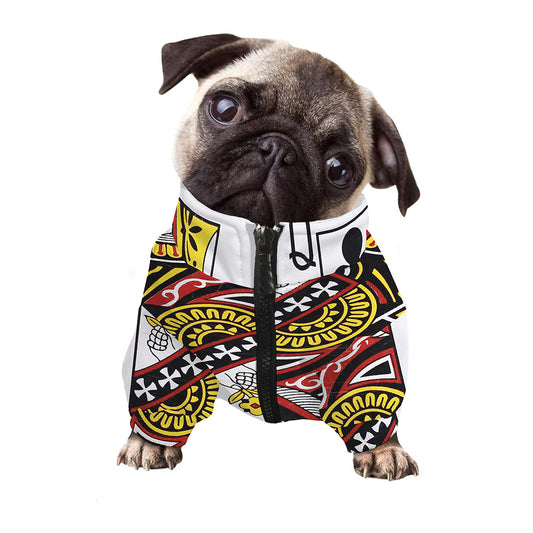 Queen Of Clubs Playing Card Print Dog Zip Up Jacket