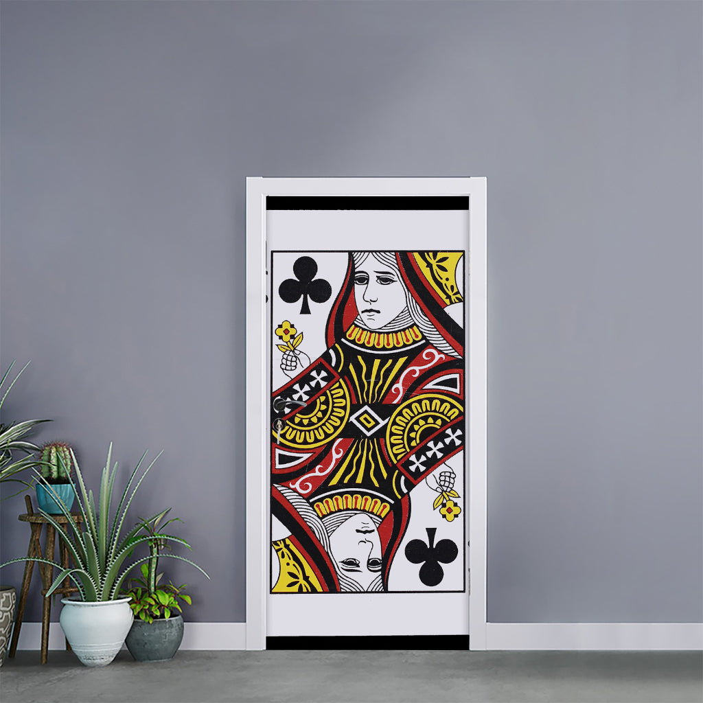 Queen Of Clubs Playing Card Print Door Sticker
