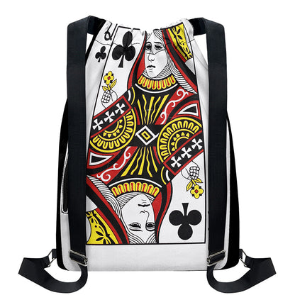 Queen Of Clubs Playing Card Print Drawstring Backpack