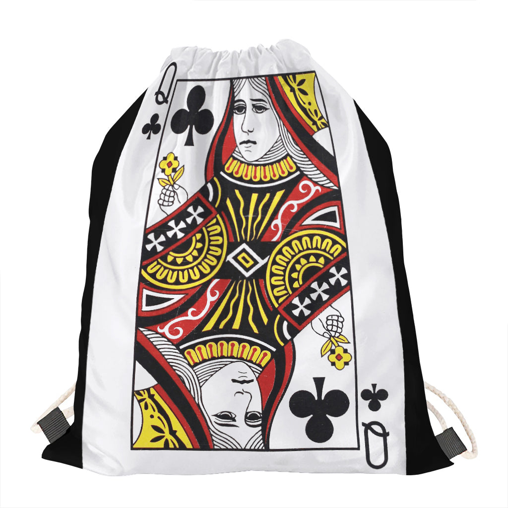 Queen Of Clubs Playing Card Print Drawstring Bag