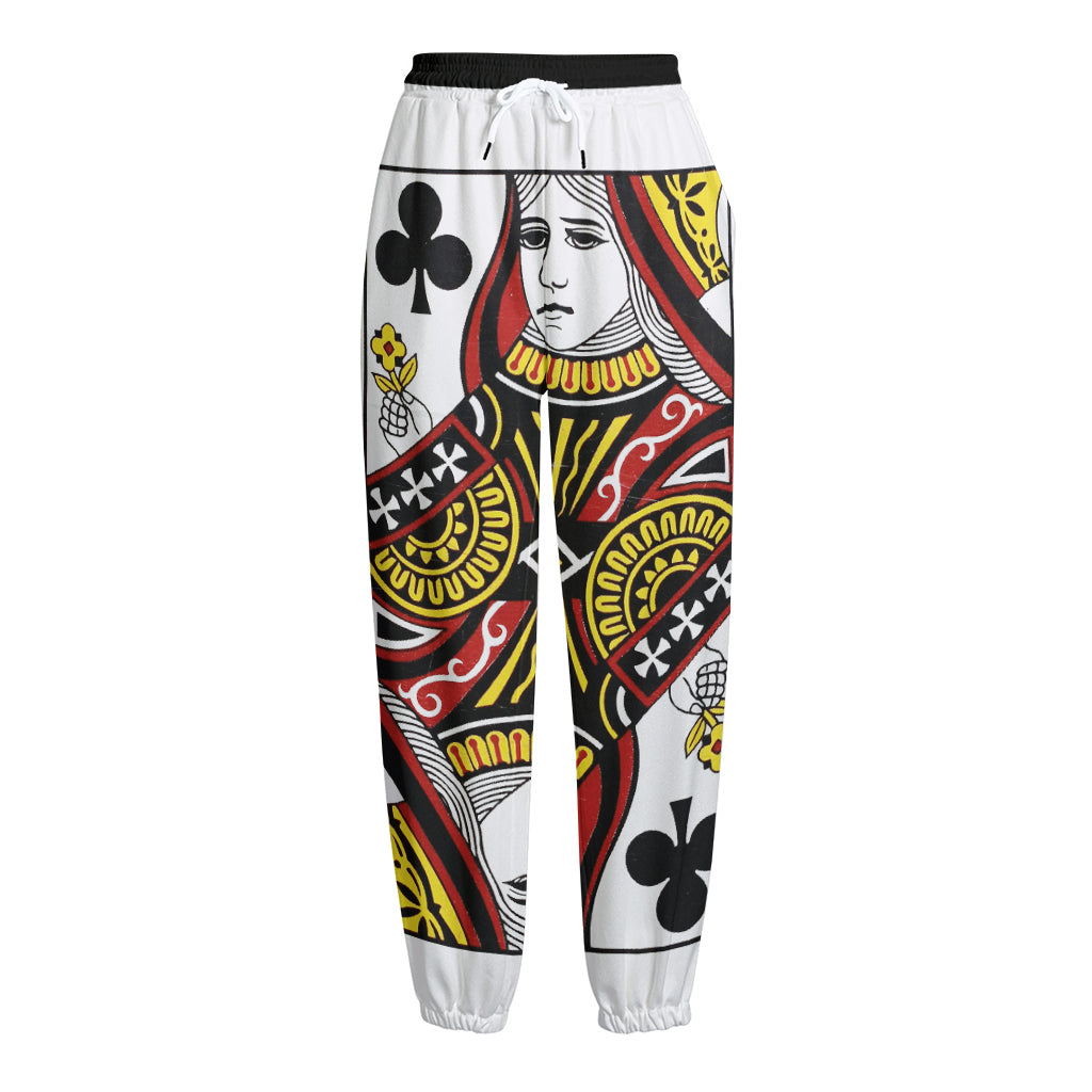Queen Of Clubs Playing Card Print Fleece Lined Knit Pants