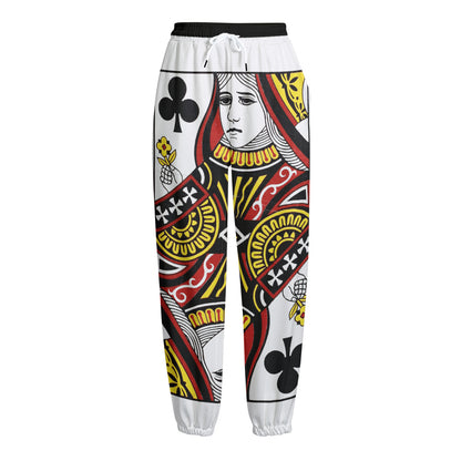 Queen Of Clubs Playing Card Print Fleece Lined Knit Pants