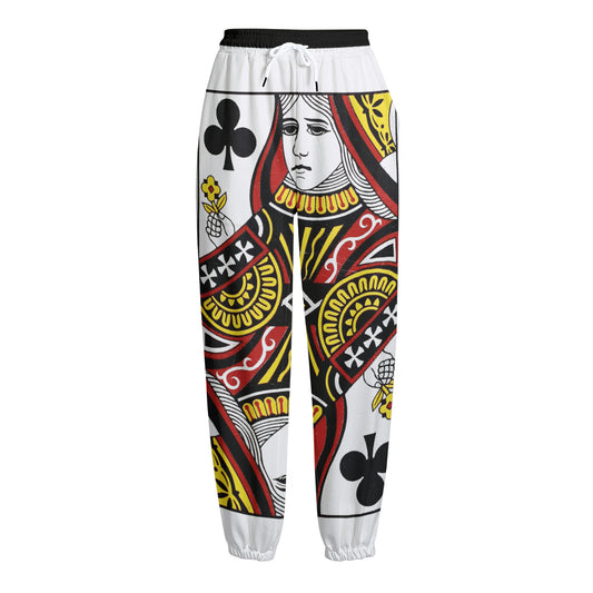Queen Of Clubs Playing Card Print Fleece Lined Knit Pants