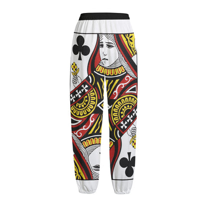 Queen Of Clubs Playing Card Print Fleece Lined Knit Pants
