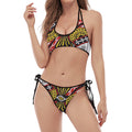 Queen Of Clubs Playing Card Print Halter Scoop Tie Side Bikini