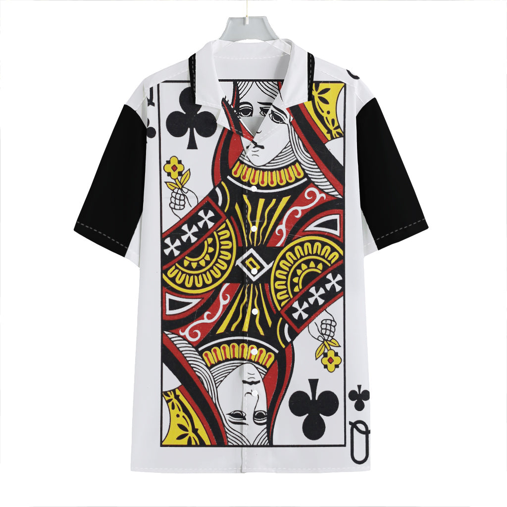 Queen Of Clubs Playing Card Print Hawaiian Shirt